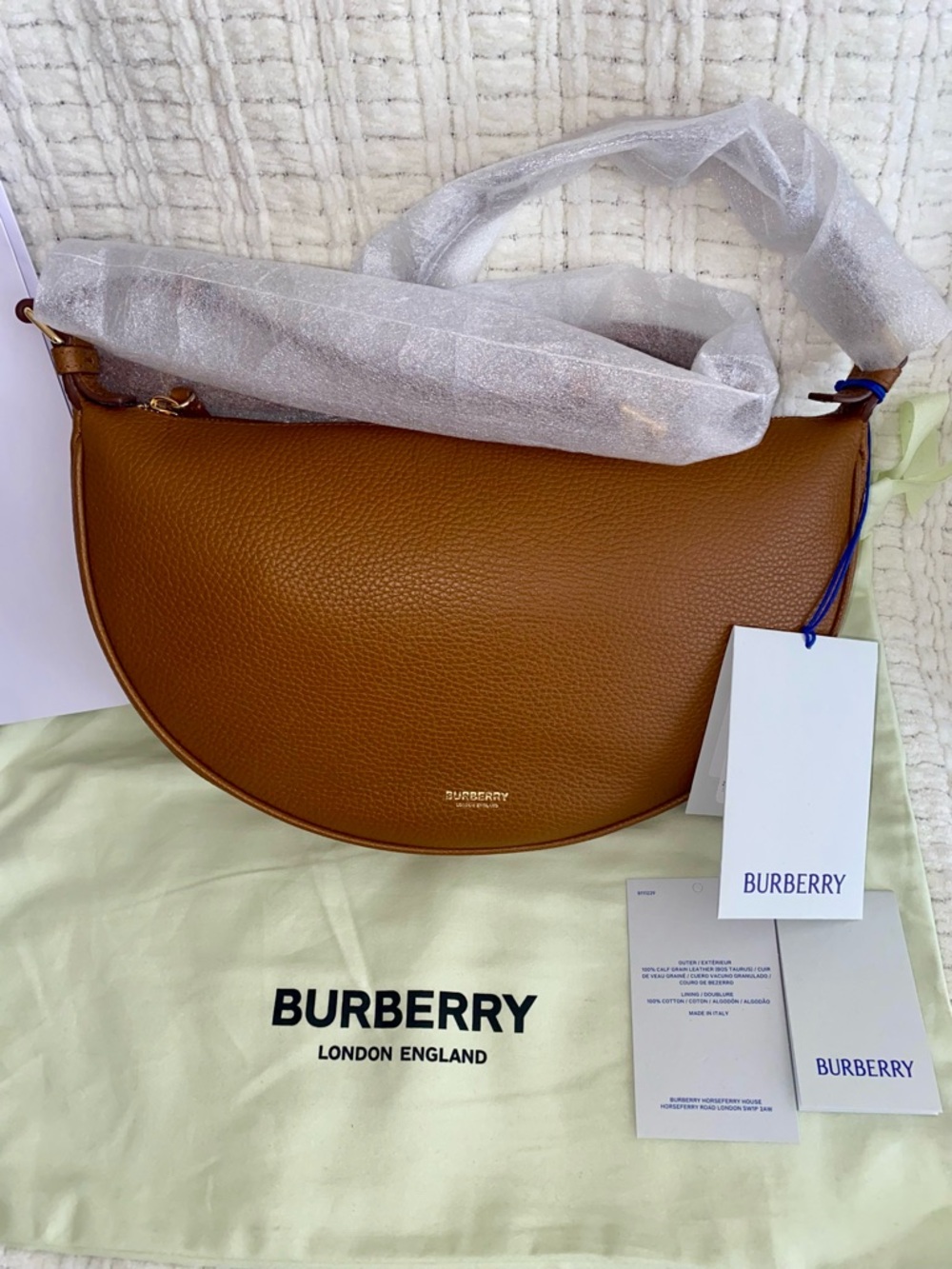 Burberry All Soft Large Tan Leather Half Moon Crossbody Sling Bag NWT - Picture 13 of 13